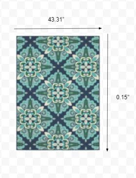 HomeRoots Polypropylene 4’x6’ Blue and Green Floral Indoor Outdoor Area Rug