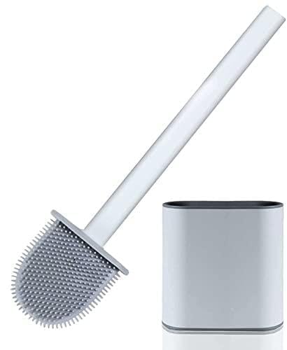 Toilet Brushes & Holders Silicone Soft Bristles Flexible Toilet Brush Set, Nondrip Bathroom Cleaning Brush Holder, Non Slip Han