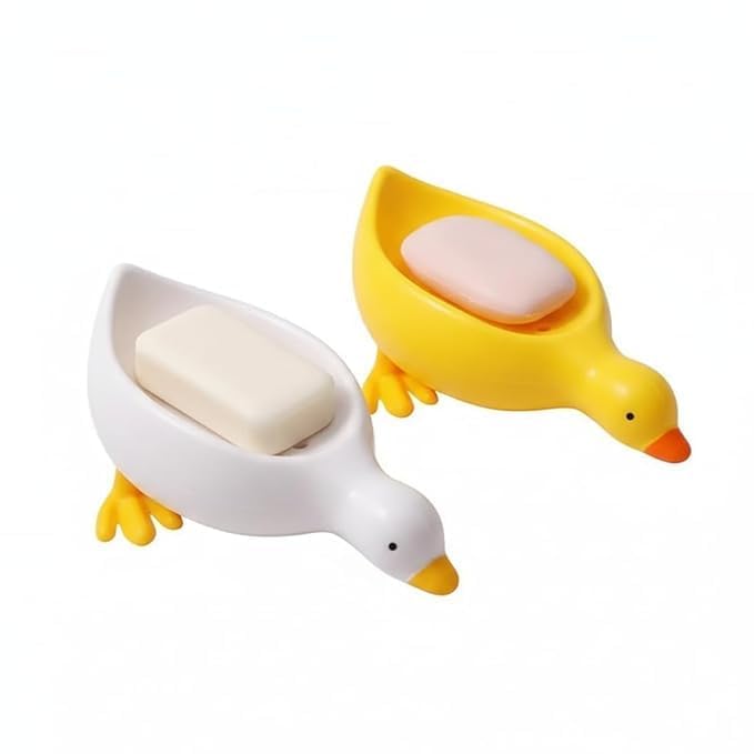 ADAKASI Duck Shape Soap Dish Holder with Self Draining Waterfall Design Bathroom Soap Tray Plastic Soap Saver Stand for Wash Bas