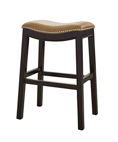 HomeRoots Vinyl, Wood, Steel 25' Espresso and Carmel Saddle Style Counter Height Bar Stool
