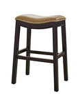 HomeRoots Vinyl, Wood, Steel 25' Espresso and Carmel Saddle Style Counter Height Bar Stool