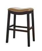 HomeRoots Vinyl, Wood, Steel 25' Espresso and Carmel Saddle Style Counter Height Bar Stool