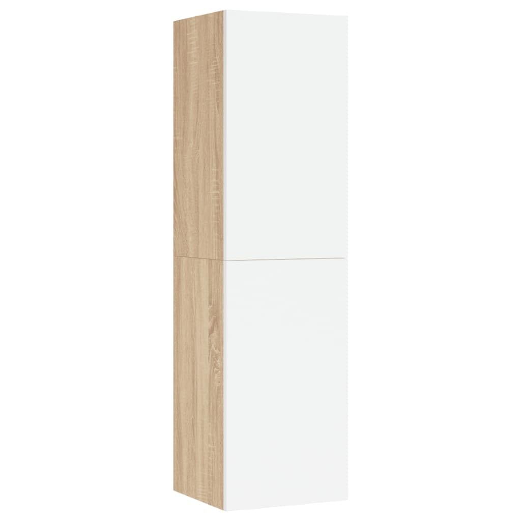 vidaXL Wall-Mounted Modern TV Cabinets with Shelves, White and Sonoma Oak - Engineered Wood Construction