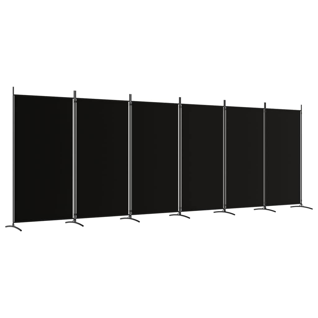 vidaXL 6-Panel Room Divider Black 204.7''x70.9'', Polyester Fabric and Iron Material, Versatile Functionality, Foldable Design a