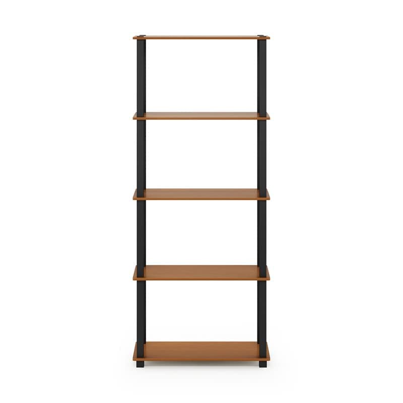 Furinno Turn-N-Tube 5-Tier Multipurpose Shelf / Display Rack / Storage Shelf / Bookshelf, Square Tubes, Light Cherry/Black