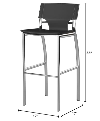 Neos Modern Furniture 26&quot; Seat Height Regenerated Leather Bar Stool with Chrome Legs in Gray, Set of 2