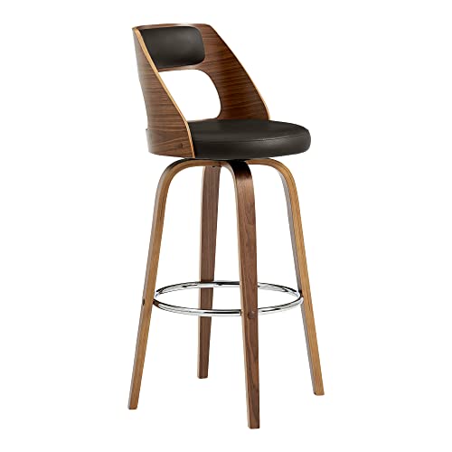 HomeRoots 26' Retro Mod Brown Faux Leather and Walnut Swivel Counter Stool