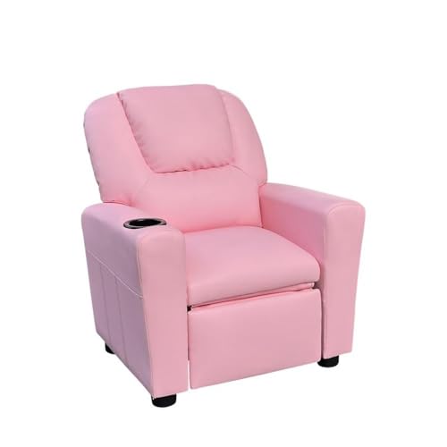 Lilola Home Marisa Pink PU Leather Kids Recliner Chair with Cup Holder