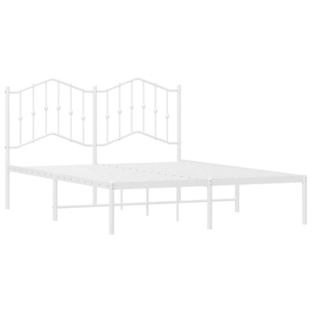vidaXL Double Metal Bed Frame with Sturdy Steel Construction, Elegant Design, and Extra Under-Bed Storage Space - Accommodates 53.1&quot;x74.8&quot; Mattress - White