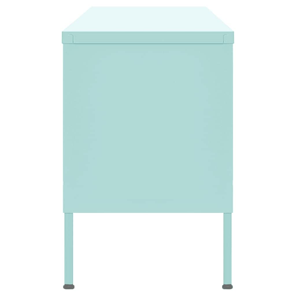 vidaXL Industrial Steel TV Stand/Cabinet in Mint Green - Durable, Practical Design, 41.3x13.8x19.7 inches, Mesh Doors, Internal Shelf, Cable Management System, Height Adjustable