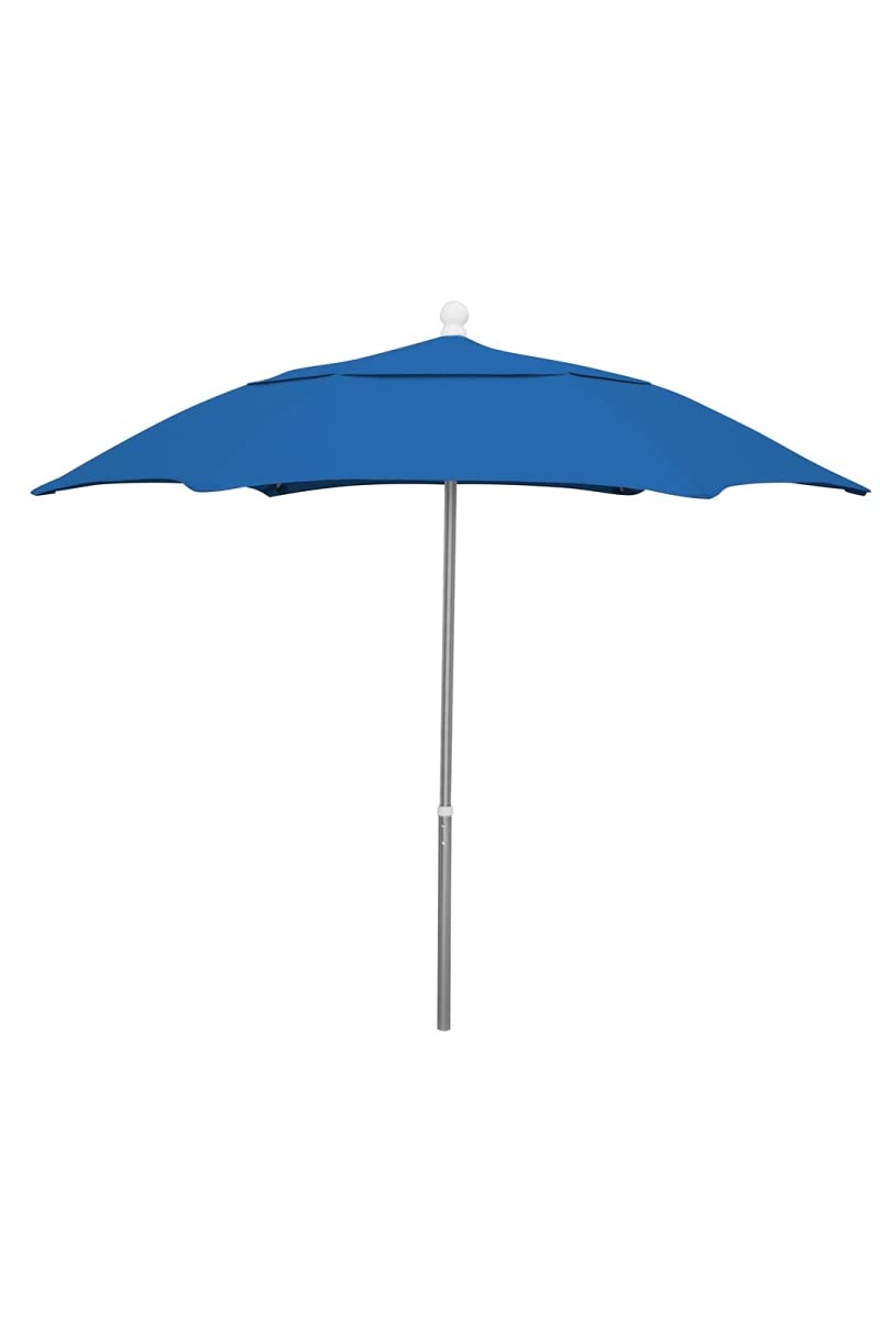 Fiberbuilt 7.5' Hex Patio Umbrella 6 Rib Push Up Bright Aluminum with Pacific Blue Spun Poly Canopy