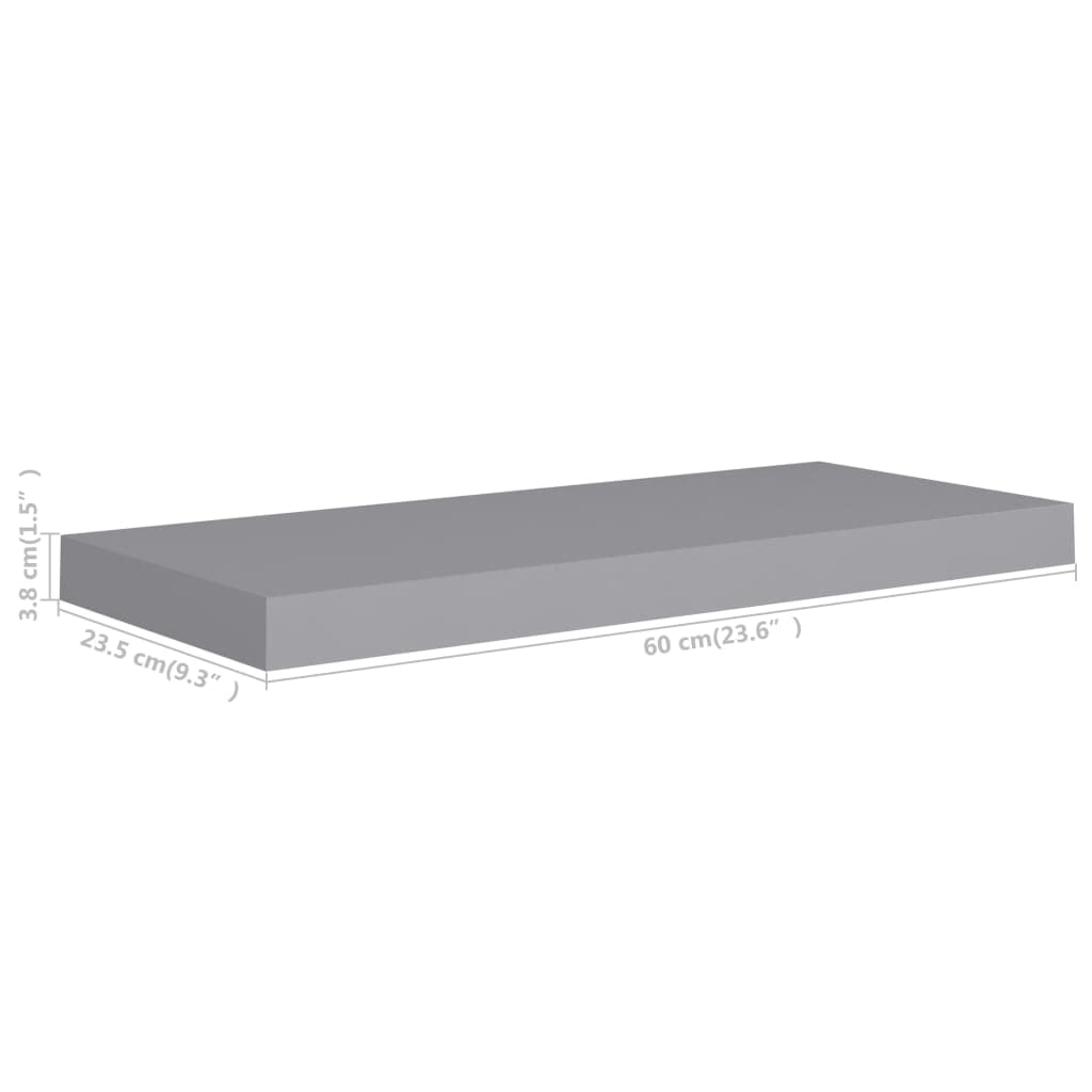 vidaXL Modern Floating Wall Shelves - Set of 4, Gray, 23.6x9.3x1.5, Honeycomb MDF and Metal Frame, for Home Decor Display