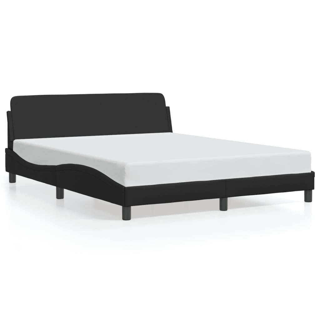 vidaXL Bed Frame with Headboard Black Queen Faux Leather 85.8&quot;x61.8&quot;x29.3&quot; Stylish Modern Faux Leather Bed with Plywood Slats and Sturdy Legs