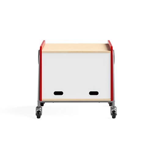 Safco Products 3933RED Whiffle Typical 13, Double Column 4-Tote 2-Shelf Doored Rolling Storage Cart with Magnetic Dry-Erase Back, Red, 27 1/4&quot; H, 27.25&quot; Tall