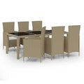 vidaXL 7 Piece Outdoor Dining Set - Stylish Patio Furniture with Powder Coated Steel Frame, Cream White Cushions, PE Rattan, Beige and Black - Easy Assembly, Great for Garden, Patio, Outdoor Living