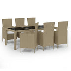 vidaXL 7 Piece Outdoor Dining Set - Stylish Patio Furniture with Powder Coated Steel Frame, Cream White Cushions, PE Rattan, Beige and Black - Easy Assembly, Great for Garden, Patio, Outdoor Living