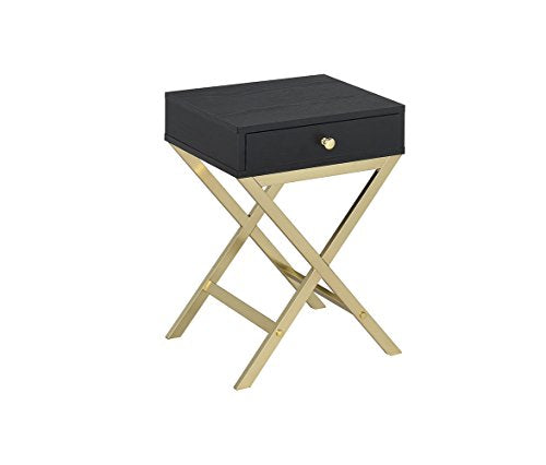 Acme Coleen 1-Drawer Metal Tube End Table In Black And Brass
