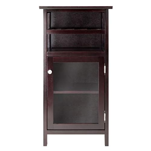 Ergode Alta Wine Storage Shelf | Modern Espresso Finish | 8 Bottle Capacity | Glass Cabinet Door | Accessory Storage | 19.1' W x 12.7' D x 37.4' H (92367-VV)