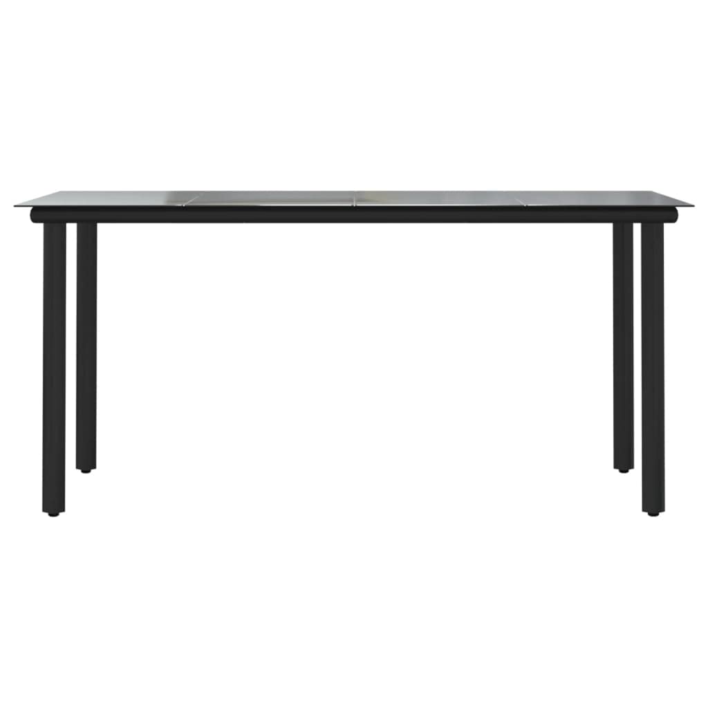 vidaXL Black Patio Dining Table - Powder-Coated Steel and Easy-to-Clean Tempered Glass Tabletop, Perfect for Outdoor Living Space