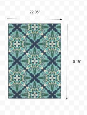 2X3 Blue And Green Floral Indoor Outdoor Scatter Rug