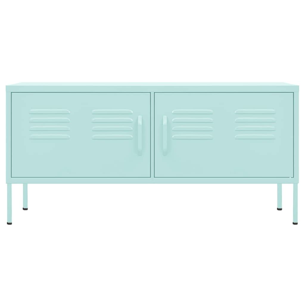 vidaXL TV Stand - Industrial Style Green Mint Steel - Adjustable Levellers - Cable Management - 2-Door Cabinet with Shelf - Suitable for Living Room