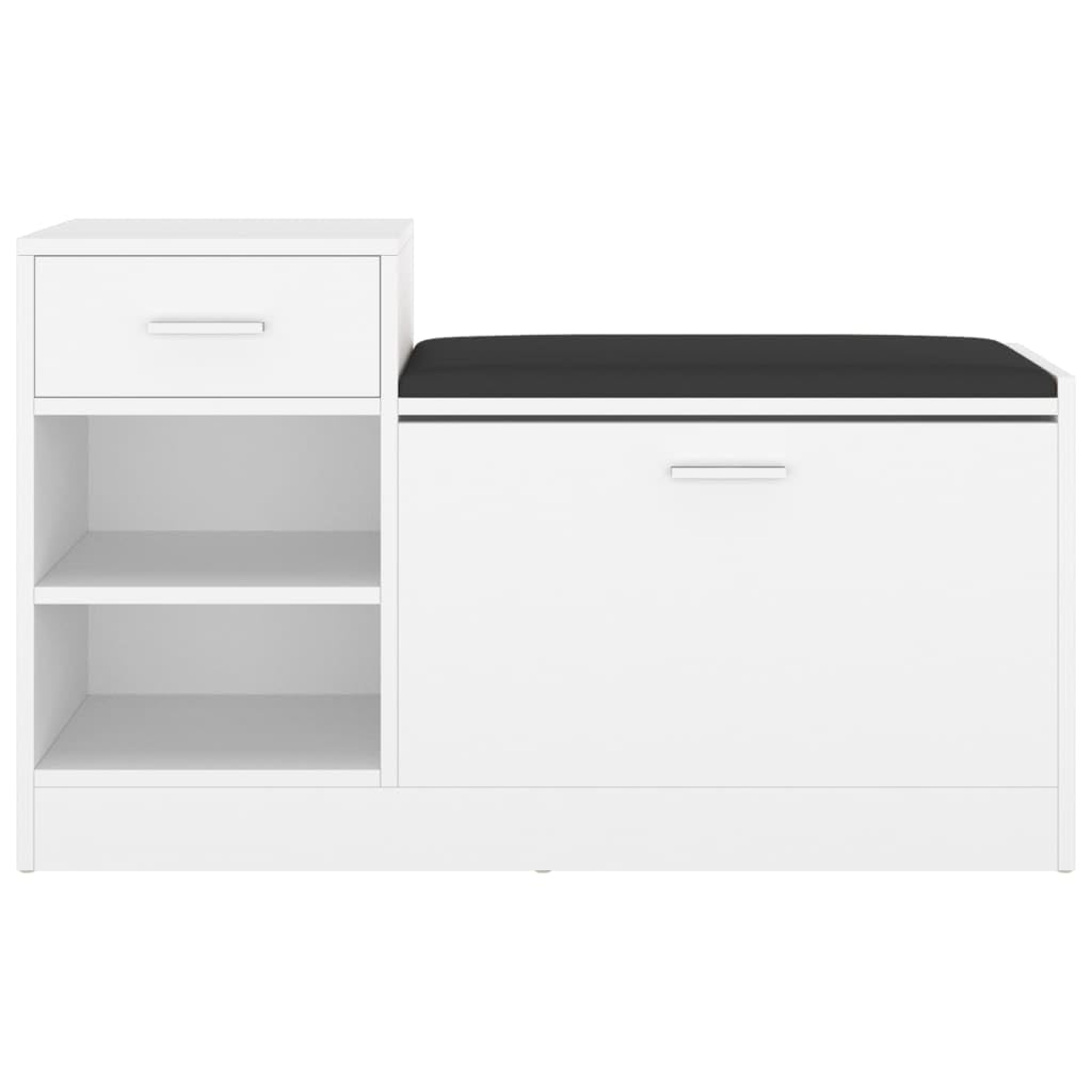 vidaXL Modern White Shoe Bench with Faux Leather Seat, Ample Storage Space, Made from Resistant Engineered Wood, MDF - 37.2"x12.2"x22.4" Dimensions