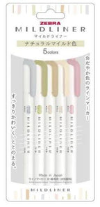 Zebra Line Marker, Thick & Fine Water Based Pigment, Mildliner, Natural Mild Colors, 5 Colors Wkt7-5C-Ntc