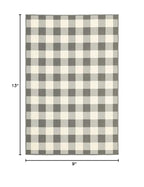 HomeRoots Grey Polypropylene 9’x13’ Gray and Ivory Gingham Indoor Outdoor Area Rug