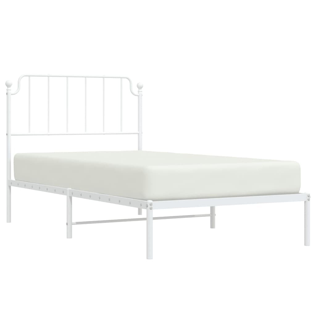 vidaXL White Metal Bed Frame with Headboard and Extra Storage Space - Robust Powder-Coated Steel Construction - Supportive Metal Slats - Suitable for 39.4 x 78.7 Mattress