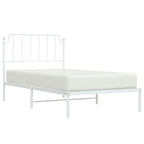 vidaXL White Metal Bed Frame with Headboard and Extra Storage Space - Robust Powder-Coated Steel Construction - Supportive Metal Slats - Suitable for 39.4 x 78.7 Mattress