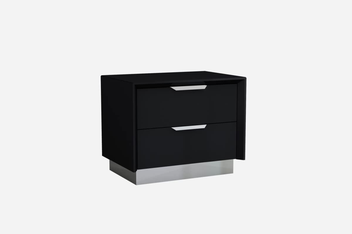 HomeRoots Chrome Black and Stainless Steel Two Drawer Nightstand