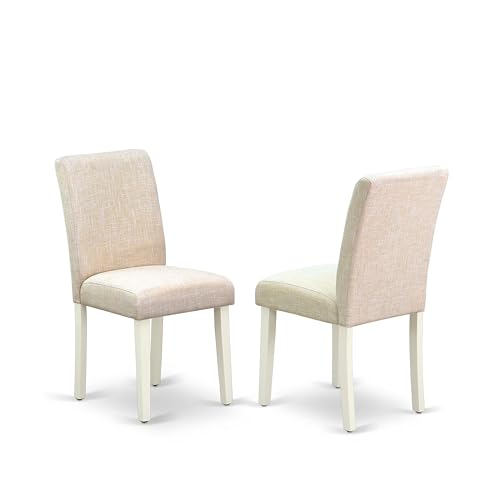 East West Furniture V027Ab202-5 5 Piece Dining Table Set Includes A Rectangle Kitchen Table With V-Legs And 4 Light Beige Linen Fabric Parson Dining Room Chairs, 40X72 Inch, Multi-Color