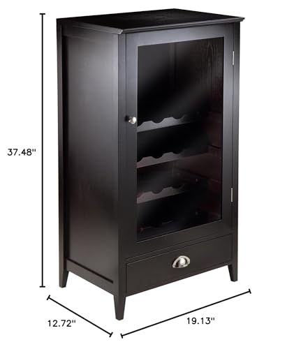 Ergode Alta Wine Storage Shelf | Modern Espresso Finish | 8 Bottle Capacity | Glass Cabinet Door | Accessory Storage | 19.1' W x 12.7' D x 37.4' H (92416-VV)