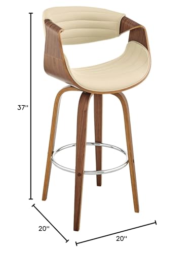HomeRoots 26' Cream Faux Leather and Walnut Wood Retro Chic Swivel Counter Stool