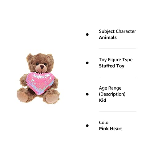 Plushland Stuffed Mocha Heart Bear - Plush Bear Toy For Kids & Adults - Embroidered Heart Pillow - Brown-6 Inches (Pink Heart)