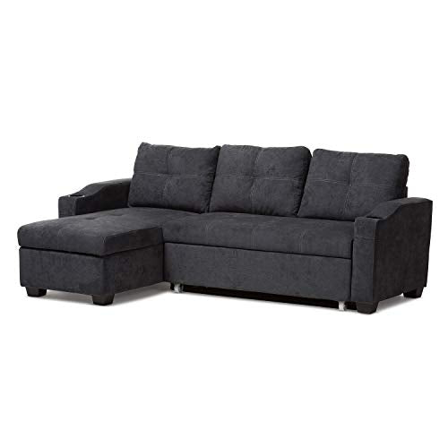 Baxton Studio Lianna Modern and Contemporary Dark Grey Fabric Upholstered Sectional Sofa Dark Gray/Velvet