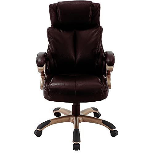 Hanover Atlas Executive Upholstered Faux-Leather Seat In Brown And Copper-Wheeled Base, Office Chair