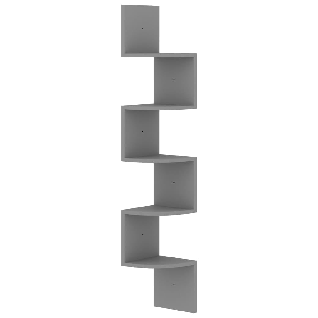 vidaXL Elegant Engineered Wood Wall Corner Shelf - Contemporary Design - Suitable for Home Décor, Storage and Display - Easy Assembly, Sturdy & Durable - Gray Finish - 7.5"x7.5"x48.4"