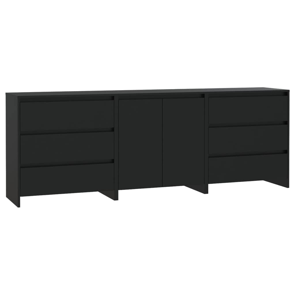 Vidaxl Sideboard 3 Piece Home Indoor Living Room Bedroom Storage Buffet Side Console Cabinet Highboard Furniture Black Engineered Wood