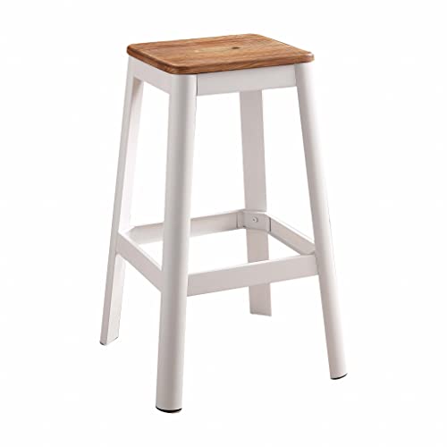 HomeRoots Natural & White Metal, Wood 30' White and Natural Metal and Wood Backless Bar Stool
