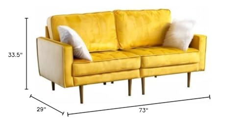 Lilola Home Theo Yellow Velvet Loveseat with Pillows