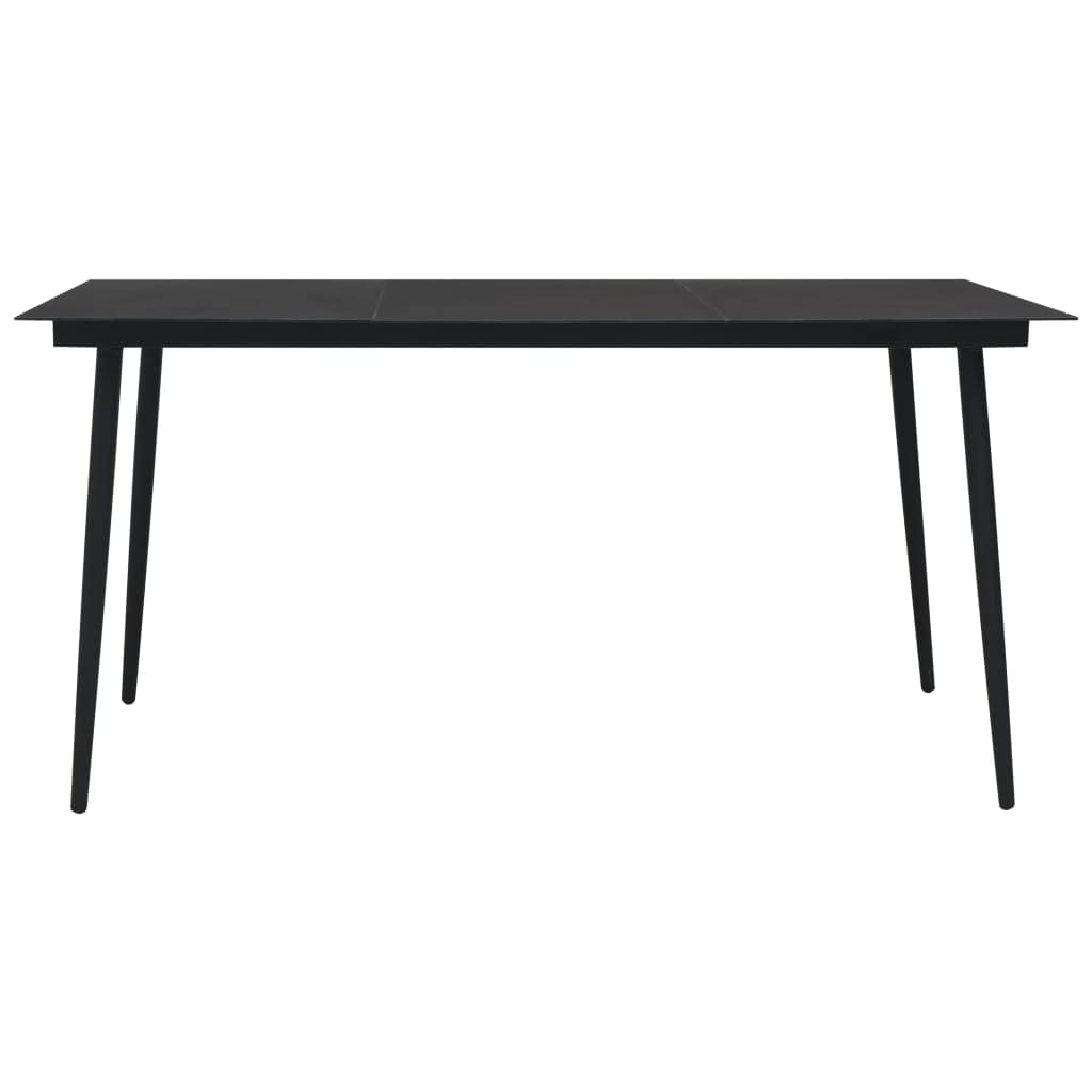 vidaXL Industrial-Style Patio Dining Table - Glass and Black Powder-Coated Steel, Rectangular, for Garden, Outdoor or Dining Room Use, 74.8&quot;x35.4&quot;x29.1&quot;
