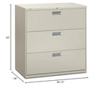 Hon 600 Series Standard Lateral Files W/Locks-3 Drawer Lateral File W/Lock, 42"X19-1/4"X40-7/8", Gray