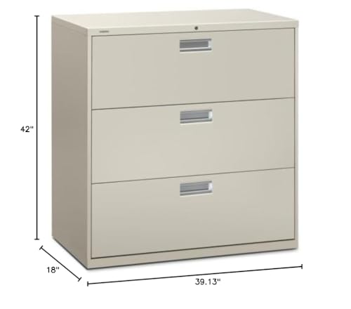 Hon 600 Series Standard Lateral Files W/Locks-3 Drawer Lateral File W/Lock, 42"X19-1/4"X40-7/8", Gray