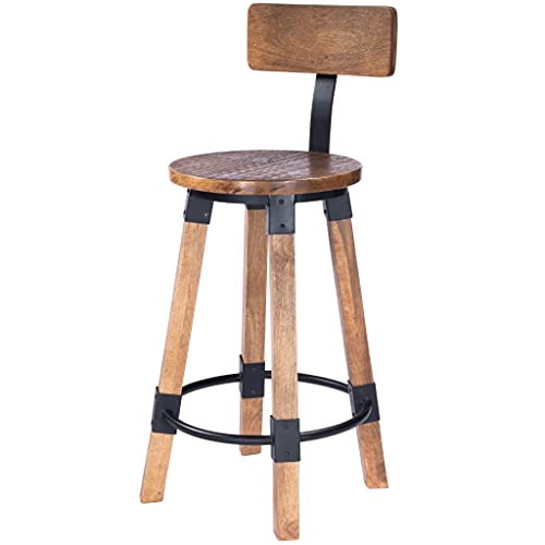 HomeRoots Natural Wood Mango Wood, Iron: Black Metal Finish Sturdy Wood and Metal Counter Stool