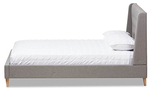 Baxton Studio Adelaide Retro Modern Light Grey Fabric Upholstered Queen Size Platform Bed