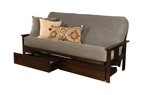 Kodiak Furniture Monterey Futon Set with Storage Drawers, with Espresso Base and Marmont Thunder Mattress