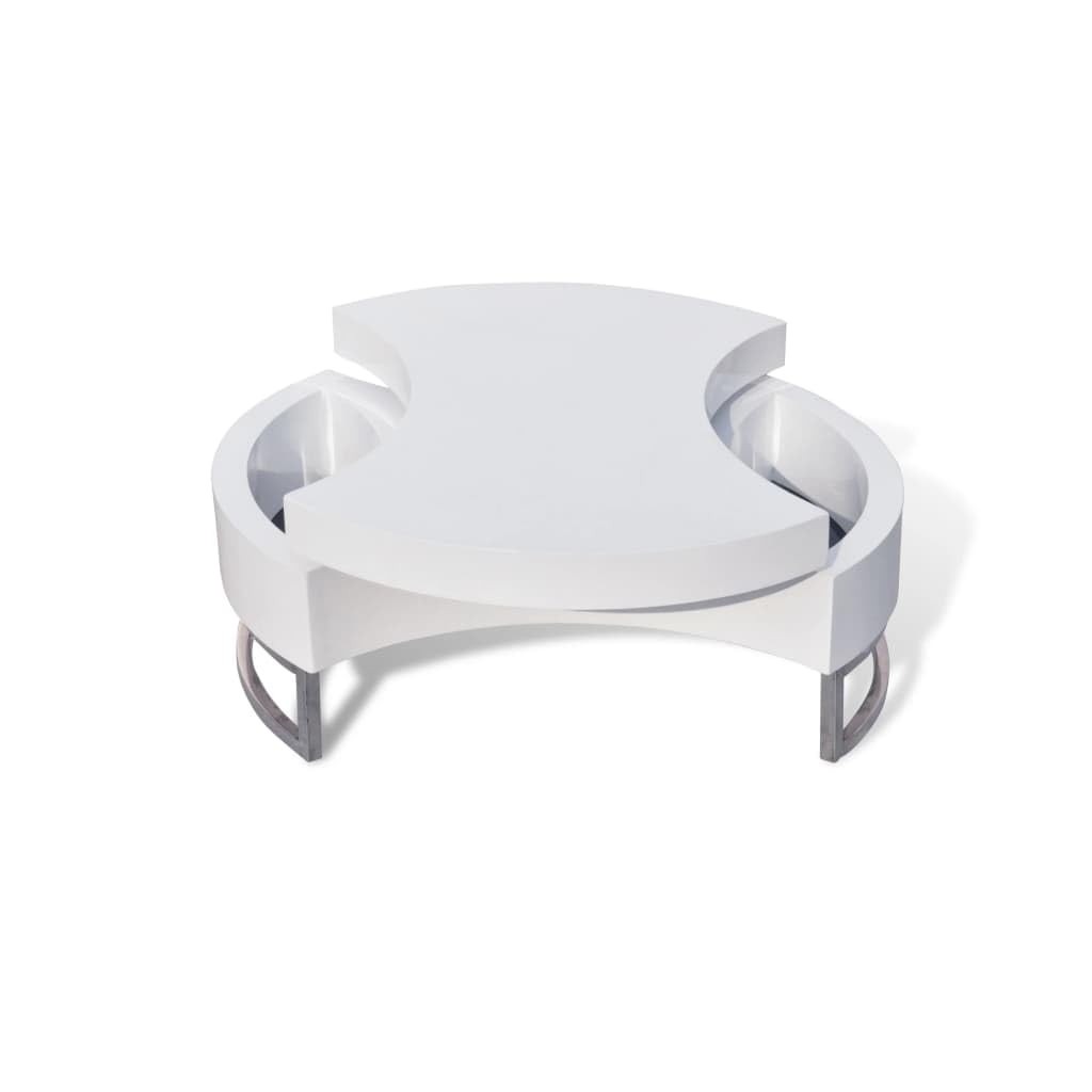 vidaXL Shape-Adjustable Coffee Table - High Gloss White with Rotatable Design - Modern Style Living Room Furniture - Durable MDF & Stainless Steel Legs