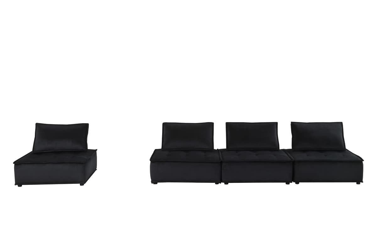 Lilola Home Anna Black Velvet 4 Pc Modular Sofa
