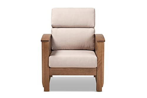 Baxton Studio Charlotte Modern Classic Mission Style Taupe Fabric Upholstered Walnut Brown Finished Wood 1-Seater Lounge Chair